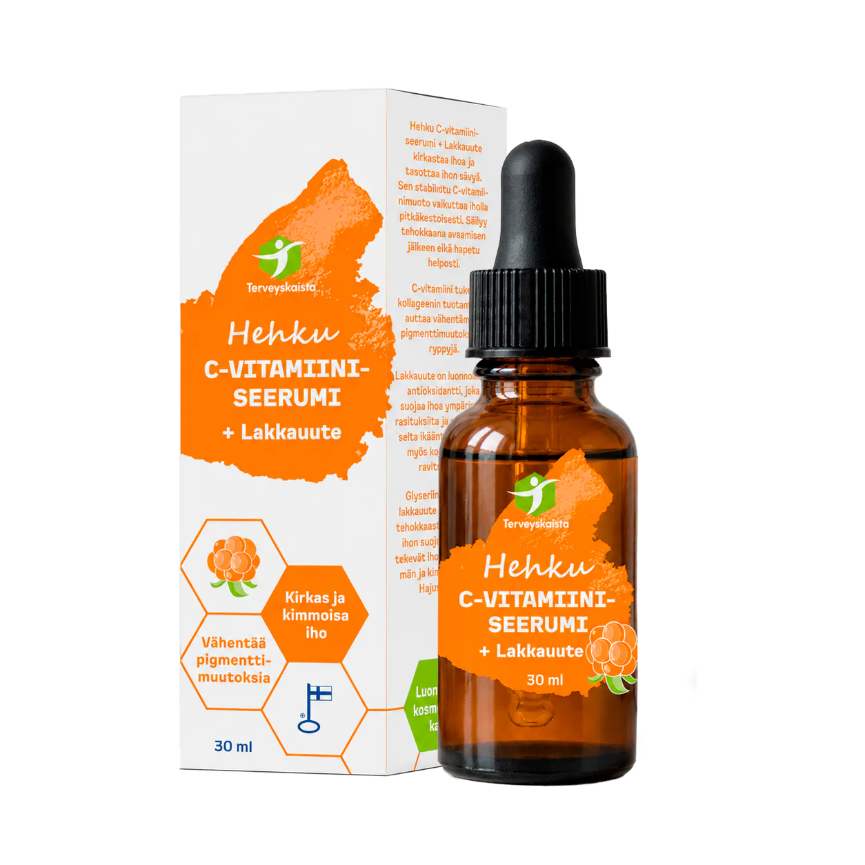 Terveyskaista Hehku C-vitamiiniseerumi + Lakkauute, 30 ml – kirkastava kasvoseerumi