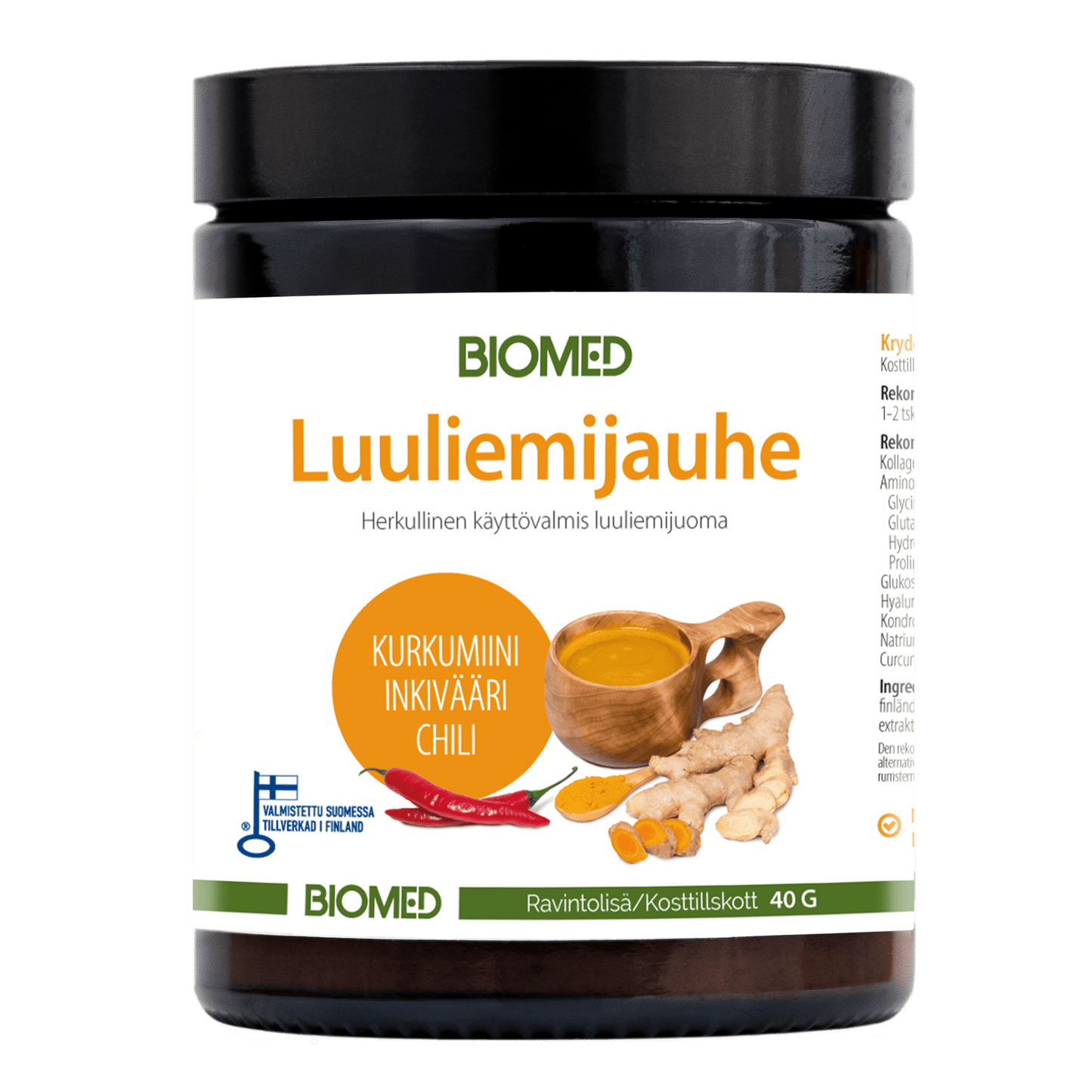 Biomed Luuliemijauhe Kurkumiini-Inkivääri-Chili-Biomed-Hyvinvoinnin Tavaratalo